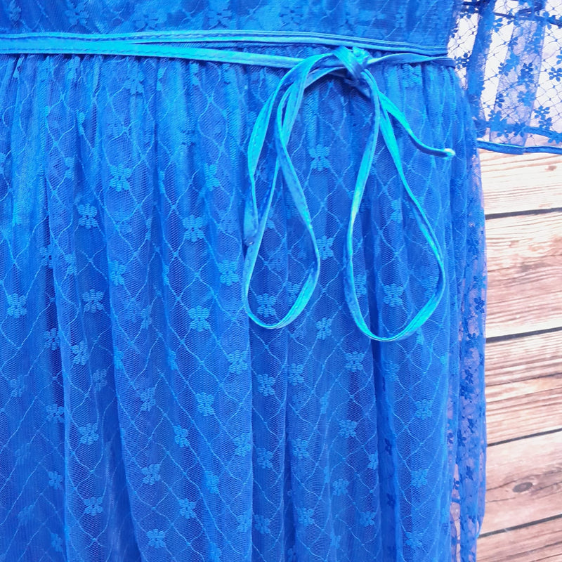 Langes Vintage Kleid 1980er Jahre in blau Gr.38