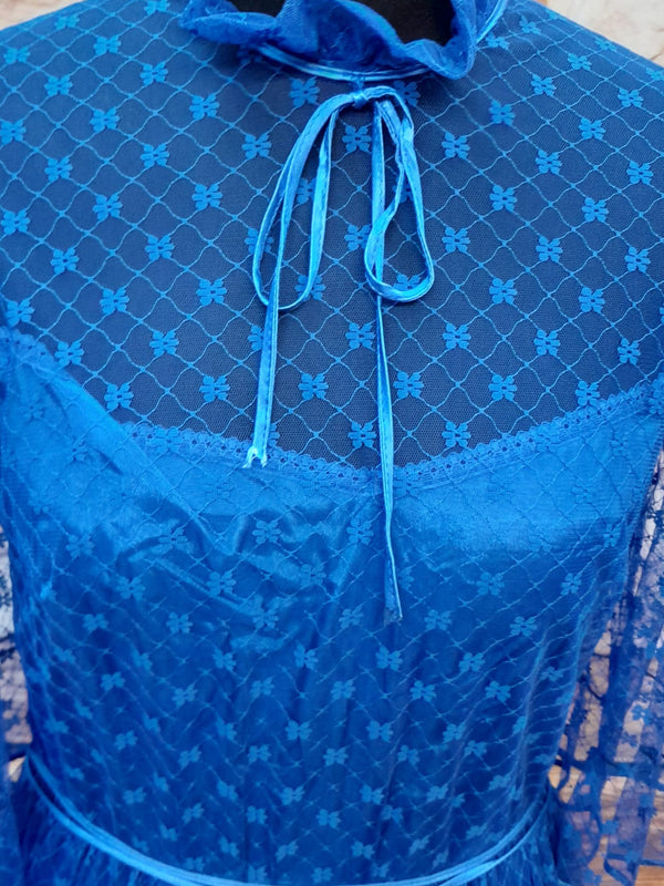 Langes Vintage Kleid 1980er Jahre in blau Gr.38