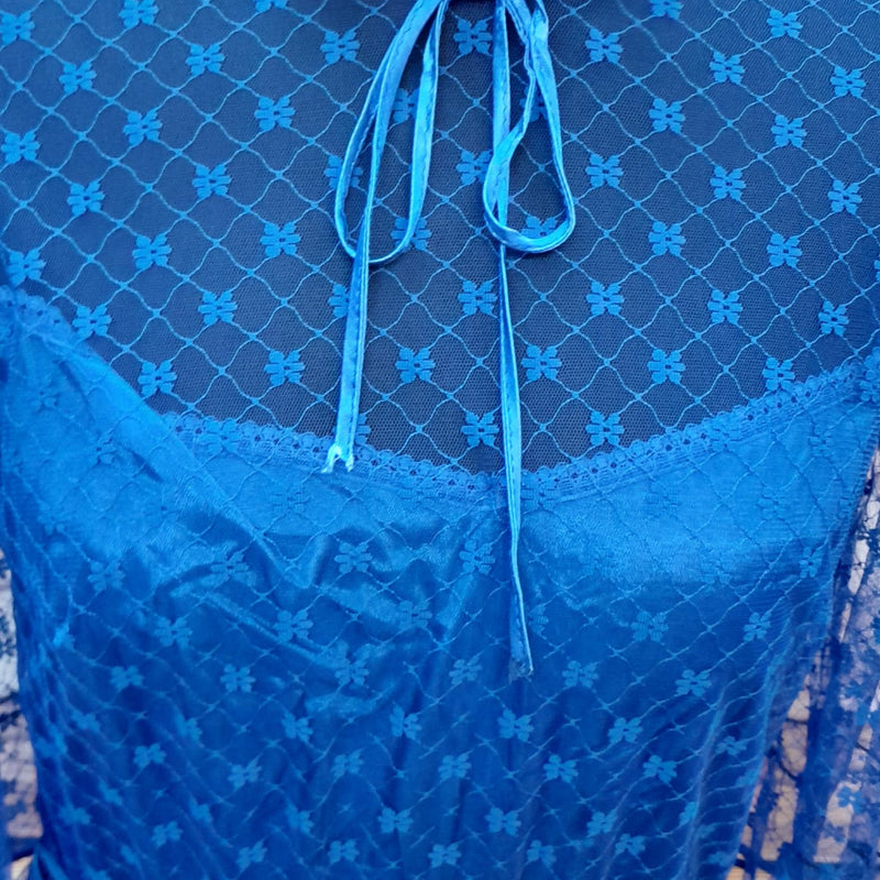 Langes Vintage Kleid 1980er Jahre in blau Gr.38