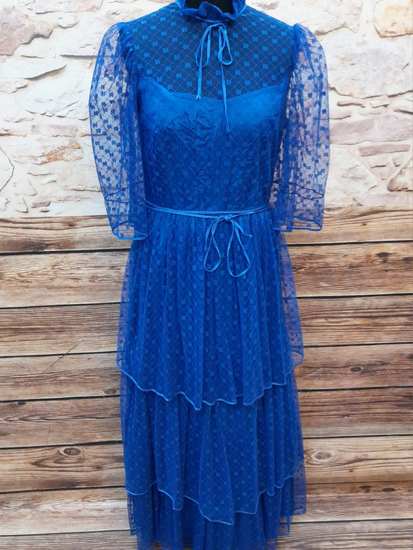 Langes Vintage Kleid 1980er Jahre in blau Gr.38