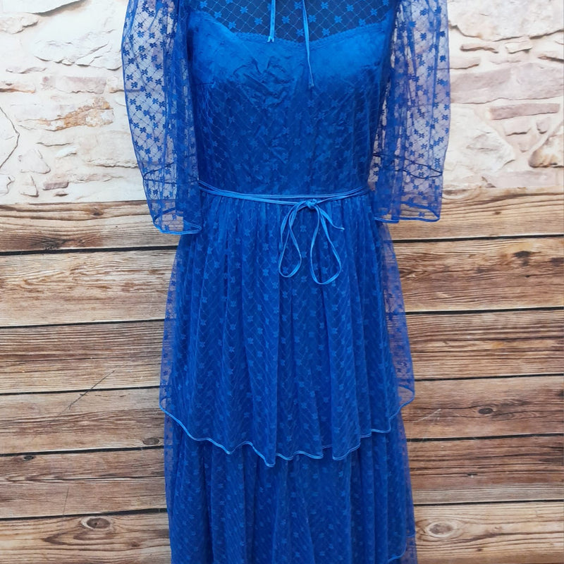 Langes Vintage Kleid 1980er Jahre in blau Gr.38