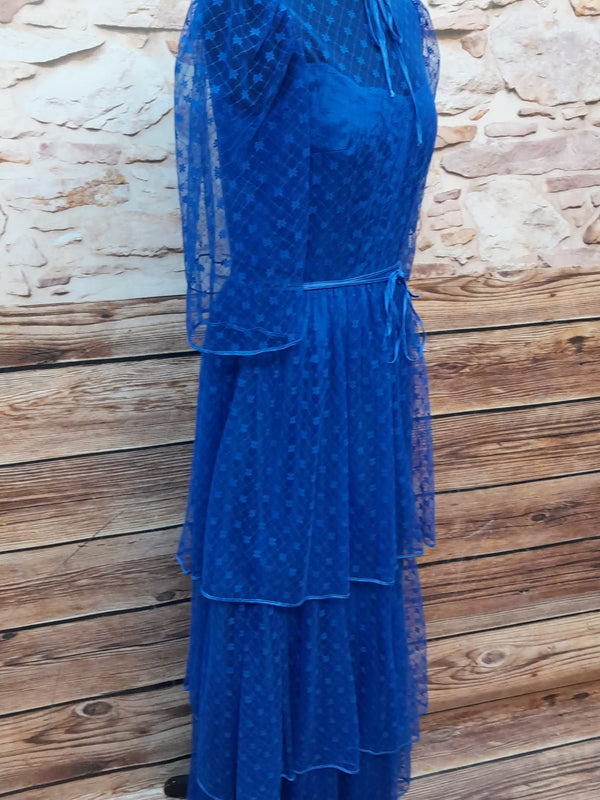 Langes Vintage Kleid 1980er Jahre in blau Gr.38