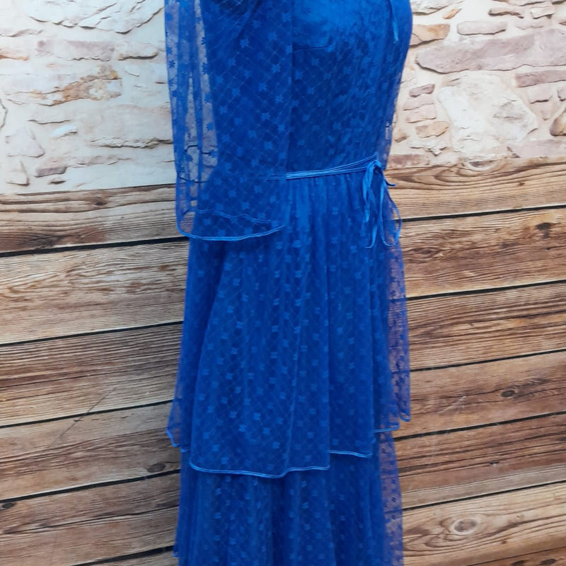 Langes Vintage Kleid 1980er Jahre in blau Gr.38