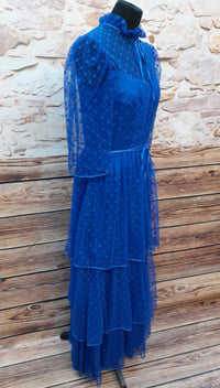 Langes Vintage Kleid 1980er Jahre in blau Gr.38