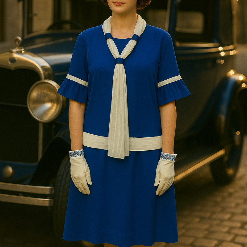 Royalblaues 20er-Jahre Kleid Gr. 44 mit Hut & Handschuhen