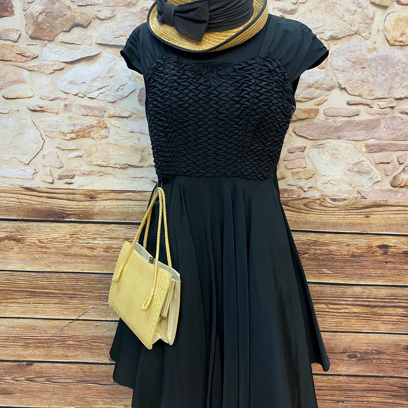 Schwarzes Vintage Cocktailkleid 3teilig, orginal 1950er Gr.38