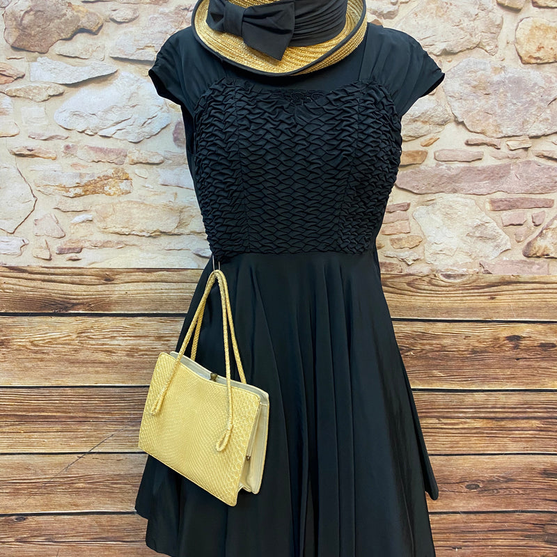 Schwarzes Vintage Cocktailkleid 3teilig, orginal 1950er Gr.38