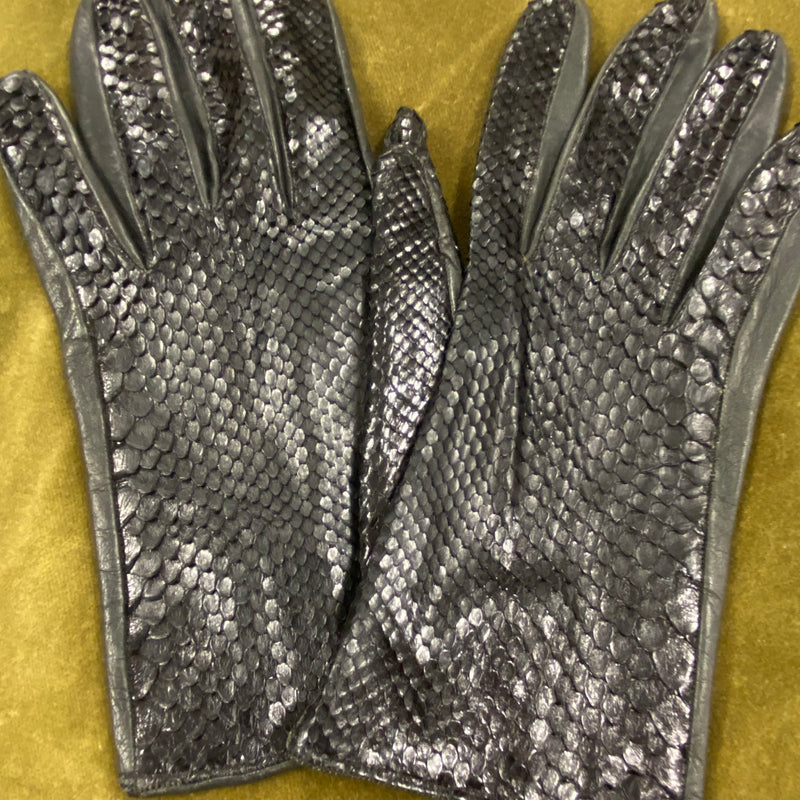 Vintage Damen Lederhandschuhe mit Schlangenprägung Gr.7 1/4