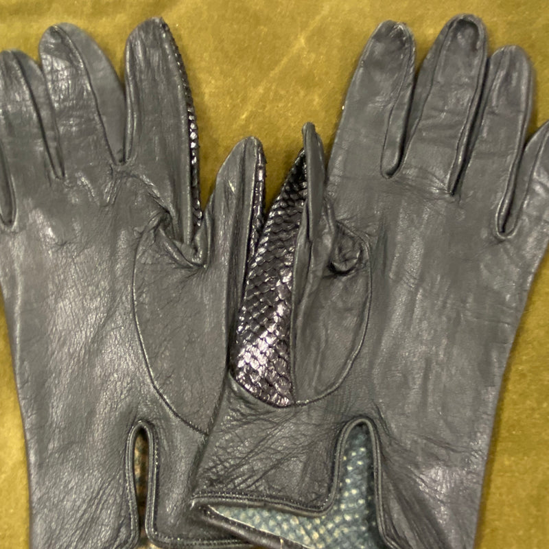 Vintage Damen Lederhandschuhe mit Schlangenprägung Gr.7 1/4