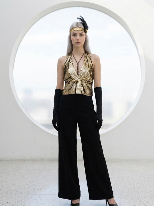 Vintage 20er Jahre Damen Outfit Marlene Stil Schwarz Gold Größe 40/42 – Komplett Set
