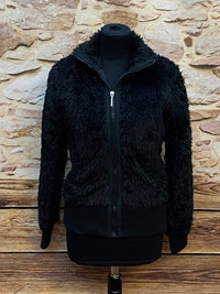 Vintage Plüsch-Teddyjacke in Schwarz, Gr. S