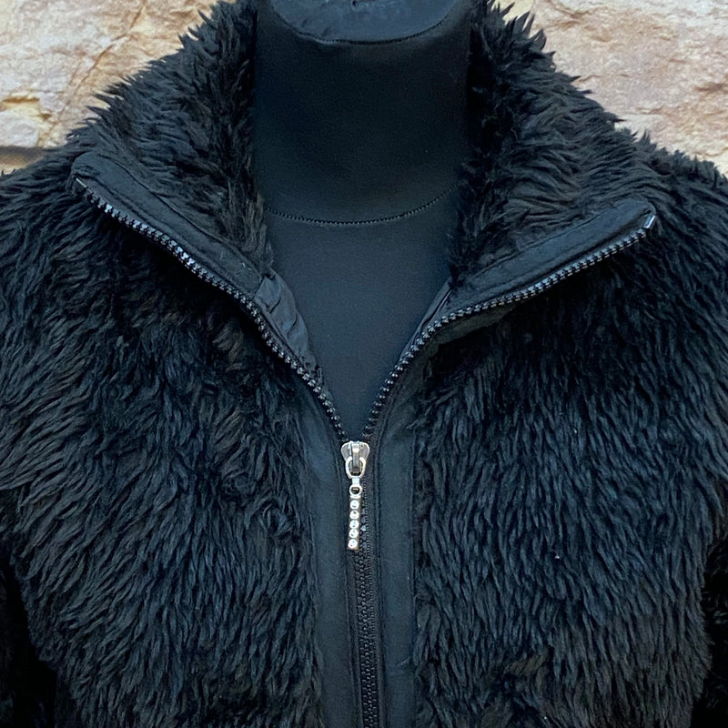 Vintage Plüsch-Teddyjacke in Schwarz, Gr. S