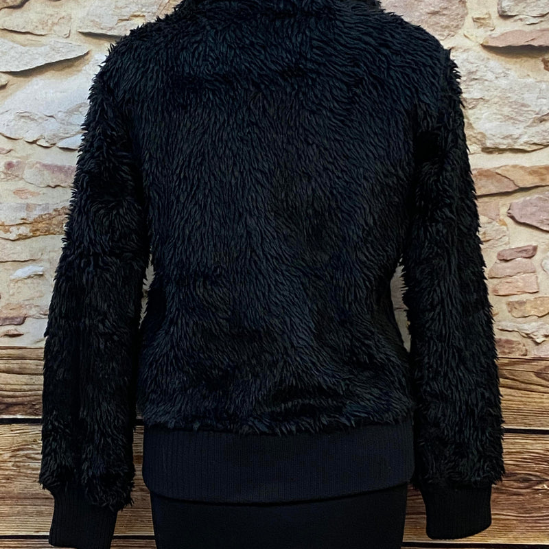 Vintage Plüsch-Teddyjacke in Schwarz, Gr. S