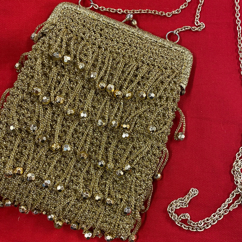 Vintage Gold Lurex Häkeltasche mit Kettengriff