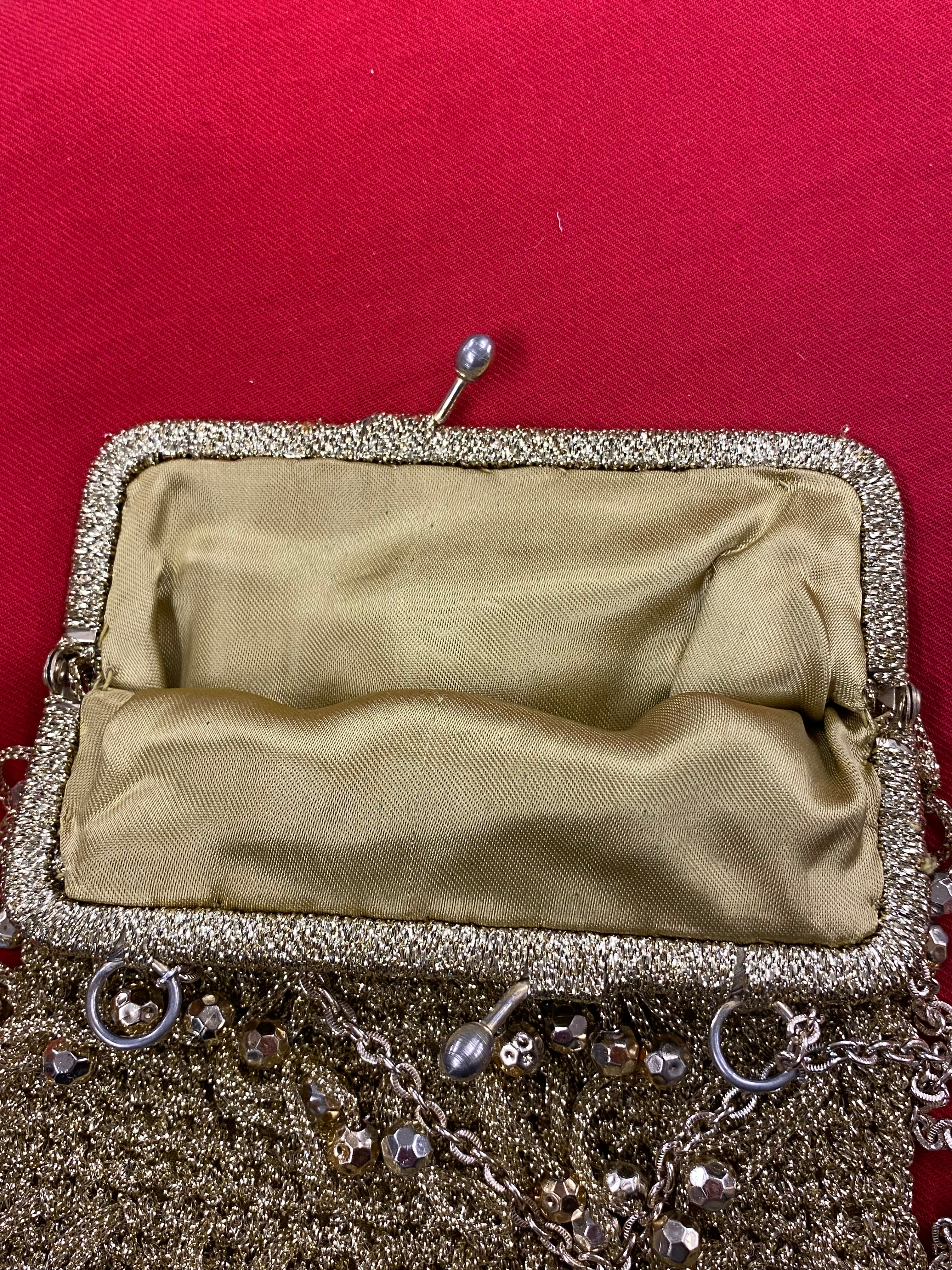 Vintage Gold Lurex Häkeltasche mit Kettengriff
