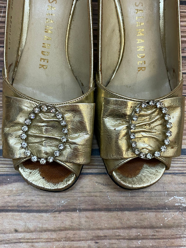 Vintage Slingback Pumps Gold Salamander Gr. 36 – elegante Abendschuhe Peep Toe, Ansicht 3
