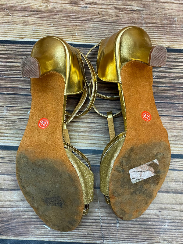 Vintage Goldene Tanzschuhe Damen – Gr. 39 Glitzer Riemchen, Ansicht 4