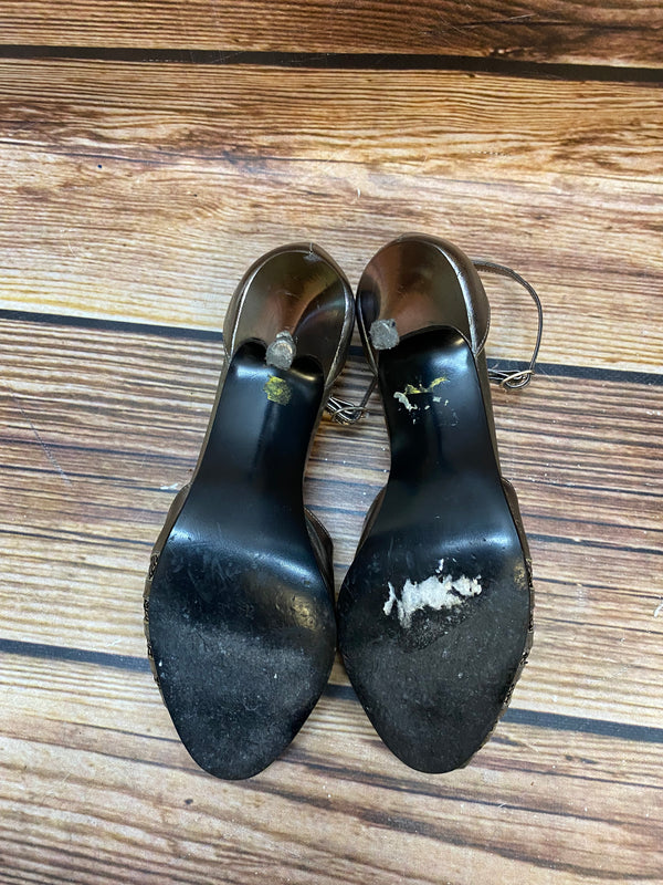Vintage Leder Sandaletten Silber Peeptoe Gr. 37 Made in Italy, Ansicht 4