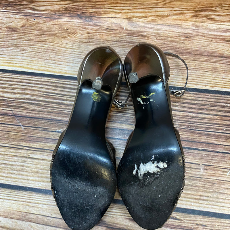 Vintage Leder Sandaletten Silber Peeptoe Gr. 37 Made in Italy, Ansicht 4