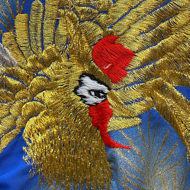 Vintage Seiden-Kimono in Royalblau mit Phönix-Stickerei – Made in Japan