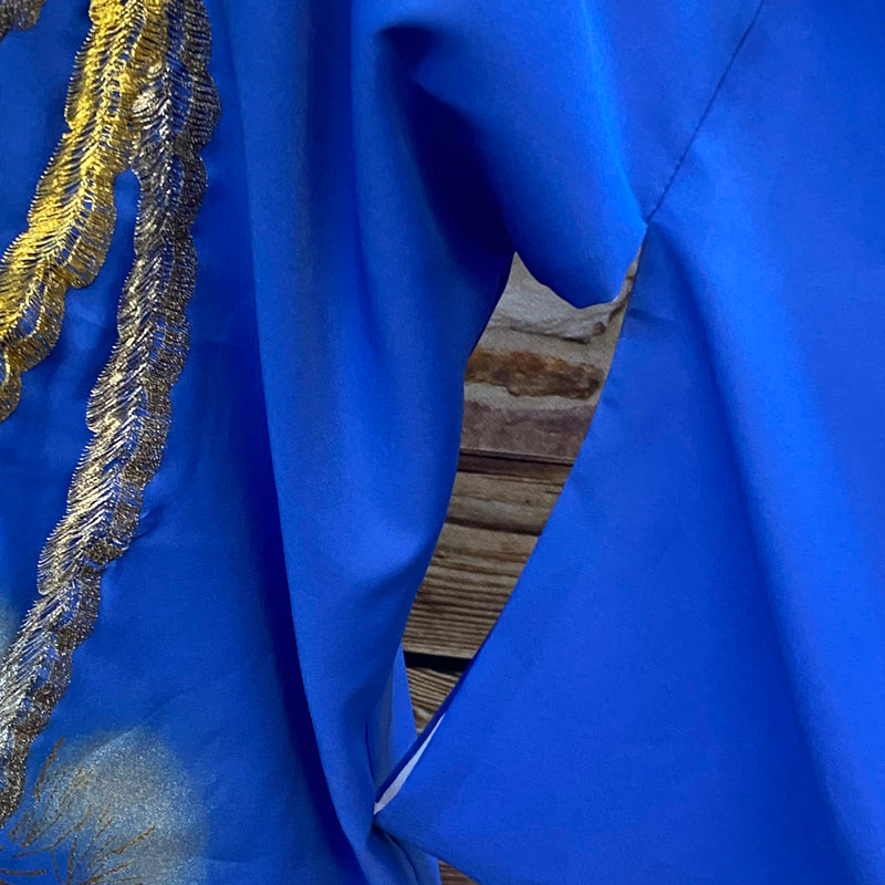 Vintage Seiden-Kimono in Royalblau mit Phönix-Stickerei – Made in Japan
