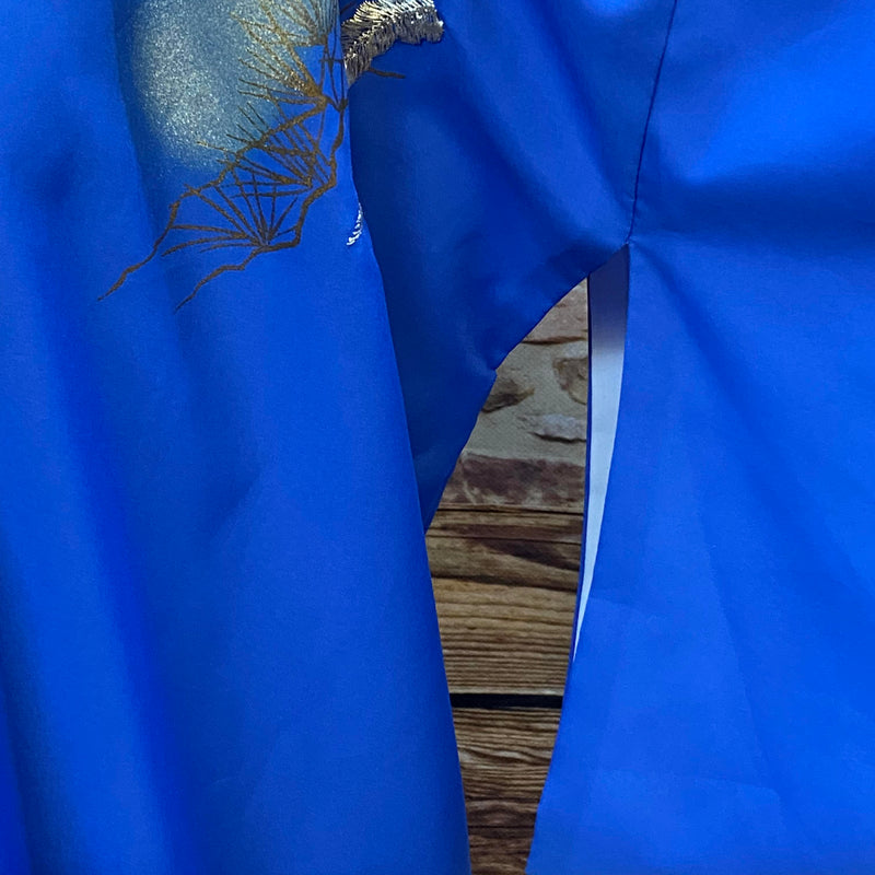 Vintage Seiden-Kimono in Royalblau mit Phönix-Stickerei – Made in Japan