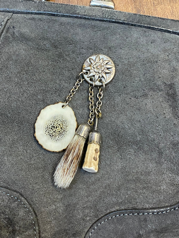 Vintage Trachtentasche, Dirndl Handtasche in grau