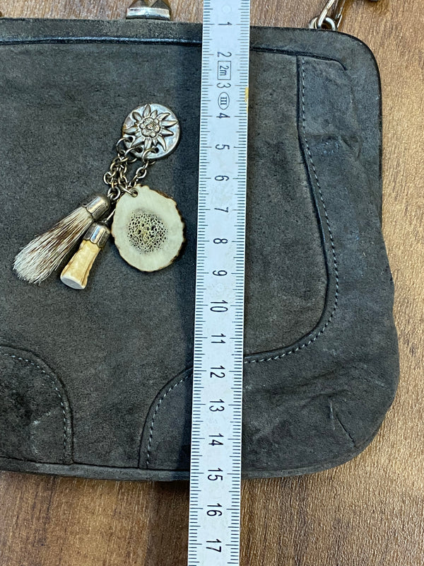 Vintage Trachtentasche, Dirndl Handtasche in grau