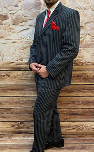 2teiliger Schwarzer Nadelstreifen Anzug, Al Capone, Ganster, 20er Jahre Gr.52