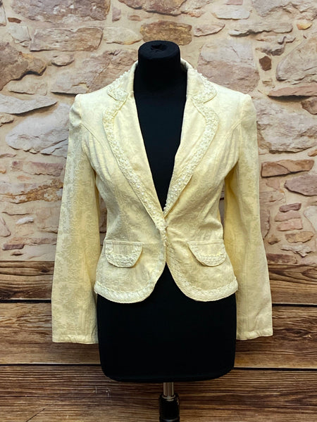 Elegante Vintage-Jacke in Cremefarben mit Perlenverzierungen, Gr.36