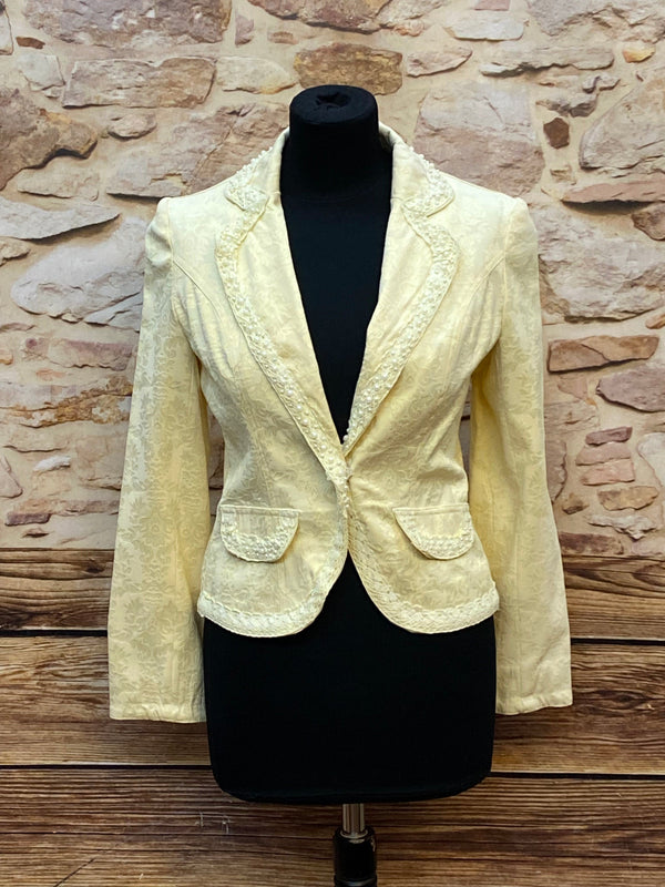 Elegante Vintage-Jacke in Cremefarben mit Perlenverzierungen, Gr.36