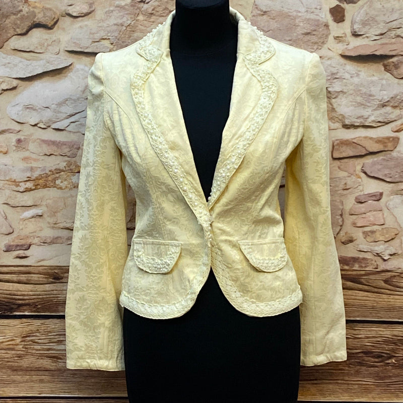 Elegante Vintage-Jacke in Cremefarben mit Perlenverzierungen, Gr.36