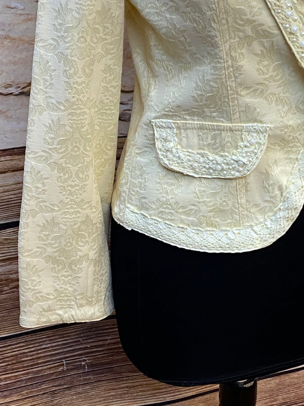 Elegante Vintage-Jacke in Cremefarben mit Perlenverzierungen, Gr.36