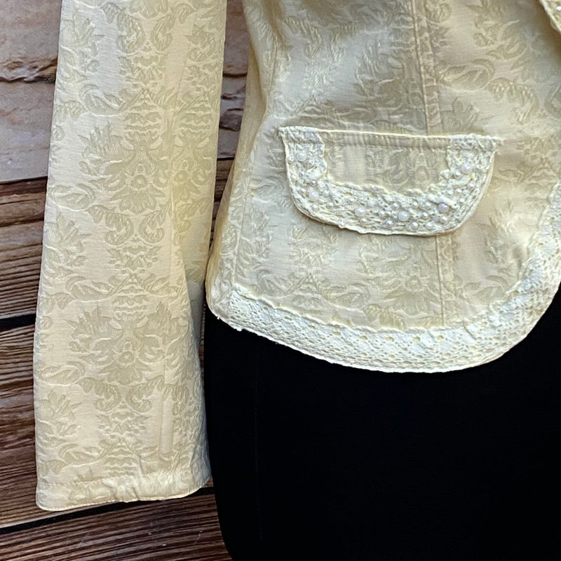 Elegante Vintage-Jacke in Cremefarben mit Perlenverzierungen, Gr.36