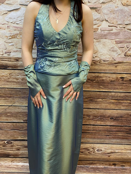 „Langes Abenkleid blassgrün 3teilig Vorderansicht