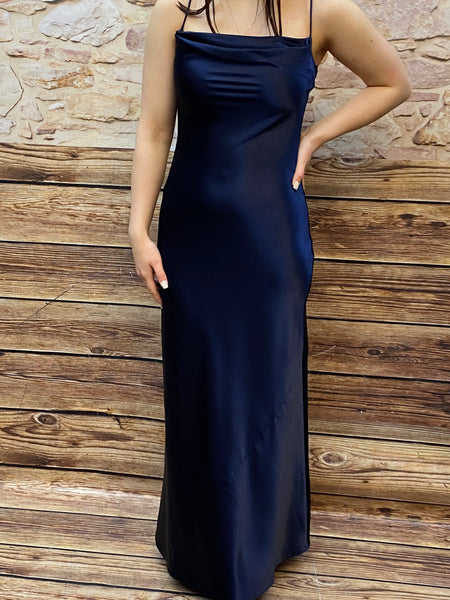 „Vintage Abendkleid blau lang Yessika Gr 36 Wasserfall Vorderansicht