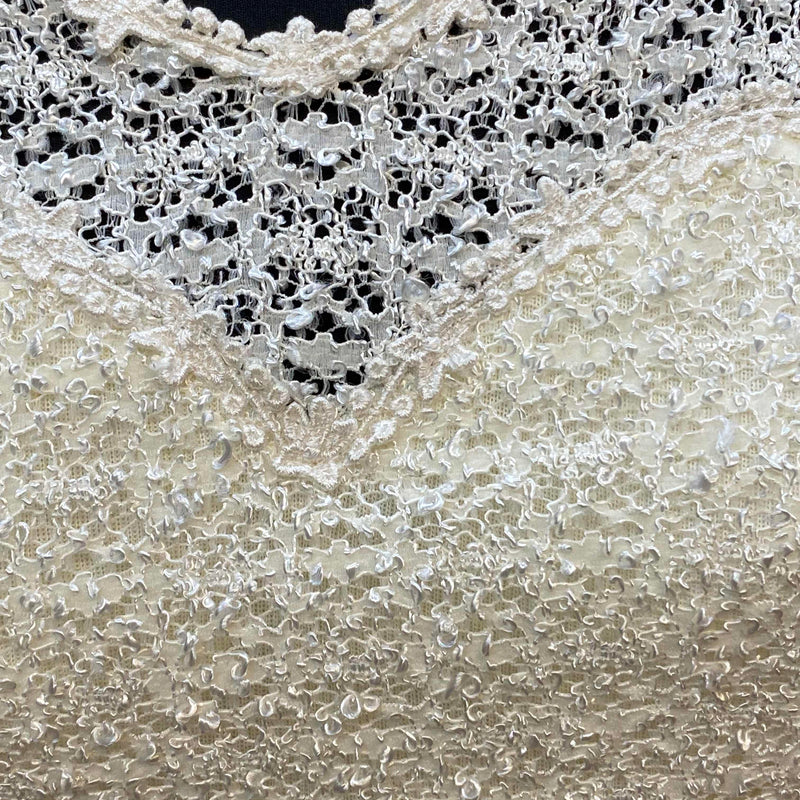 1970er Vintage Spitzen-Abendkleid Creme – Größe 38