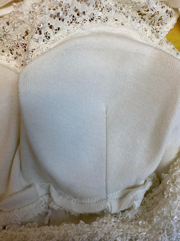 1970er Vintage Spitzen-Abendkleid Creme – Größe 38