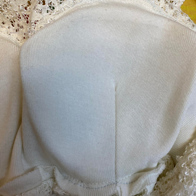 1970er Vintage Spitzen-Abendkleid Creme – Größe 38