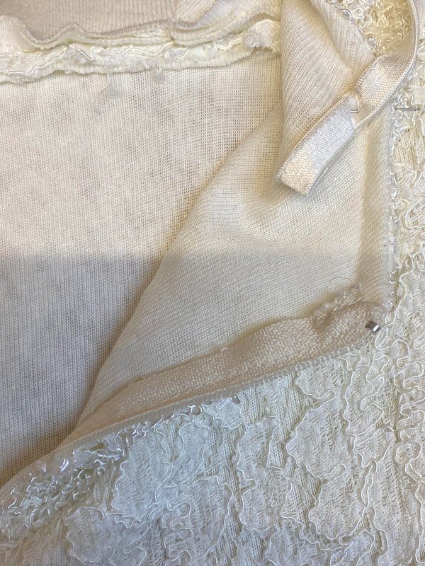 1970er Vintage Spitzen-Abendkleid Creme – Größe 38