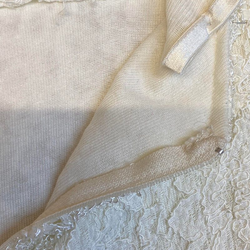 1970er Vintage Spitzen-Abendkleid Creme – Größe 38