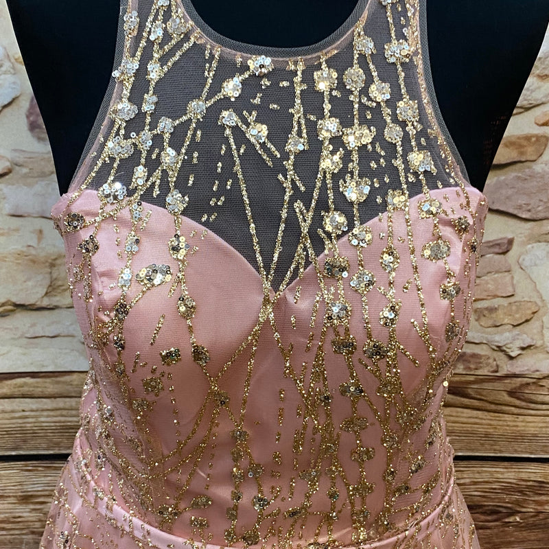 Zauberhaftes Rosa Cocktailkleid mit goldenen Glitzer-Pailletten Gr.36