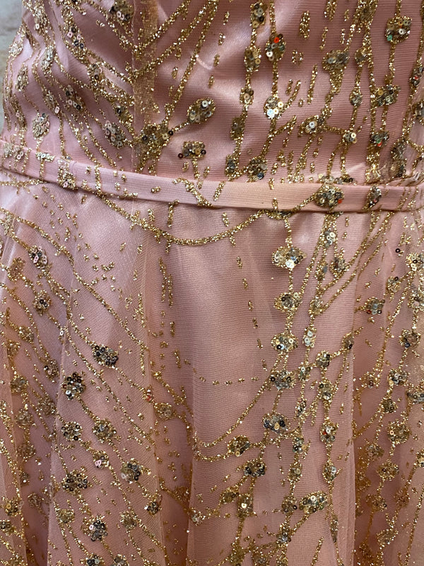 Zauberhaftes Rosa Cocktailkleid mit goldenen Glitzer-Pailletten Gr.36
