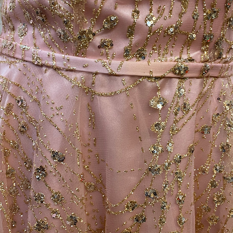 Zauberhaftes Rosa Cocktailkleid mit goldenen Glitzer-Pailletten Gr.36