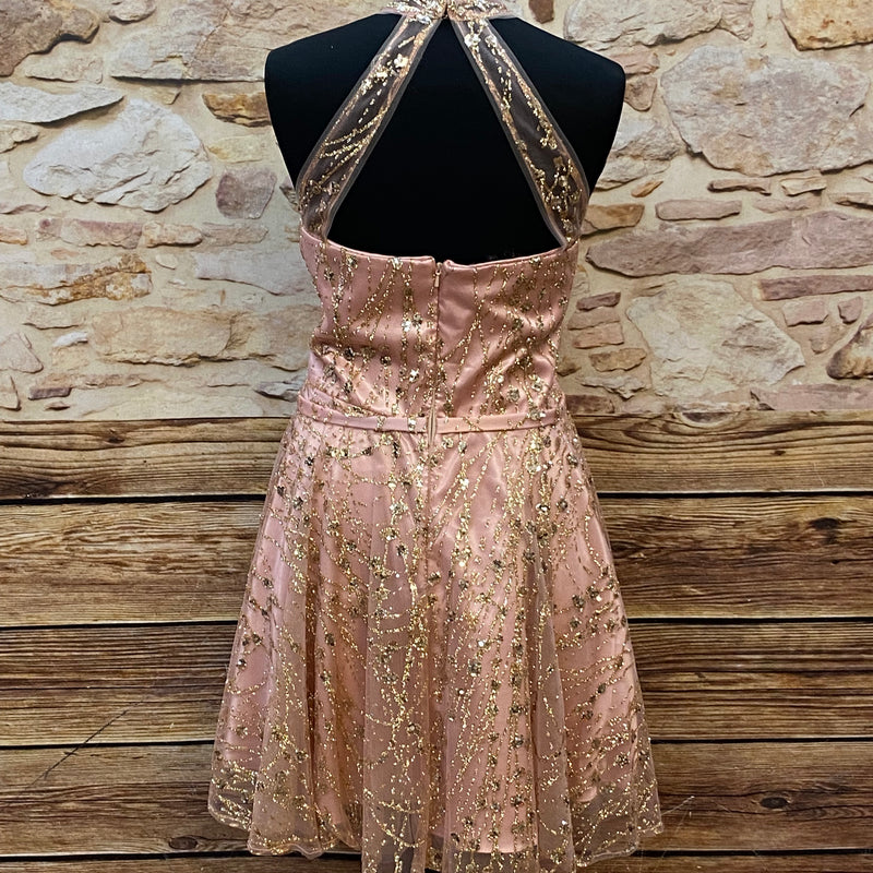 Zauberhaftes Rosa Cocktailkleid mit goldenen Glitzer-Pailletten Gr.36