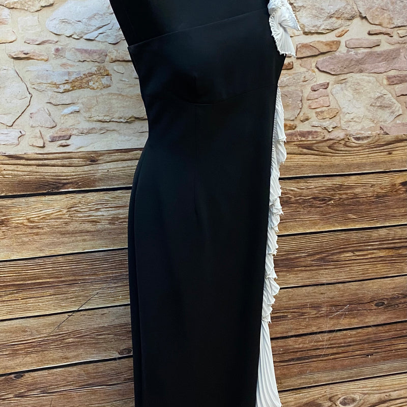 Abendkleid Secondhand schwarz mit weißen Verzierungen Gr.42