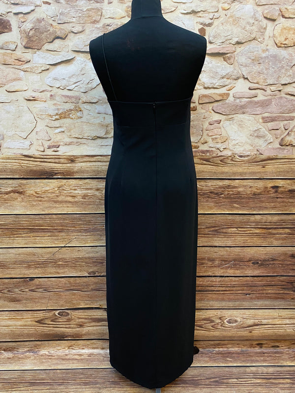 Abendkleid Secondhand schwarz mit weißen Verzierungen Gr.42
