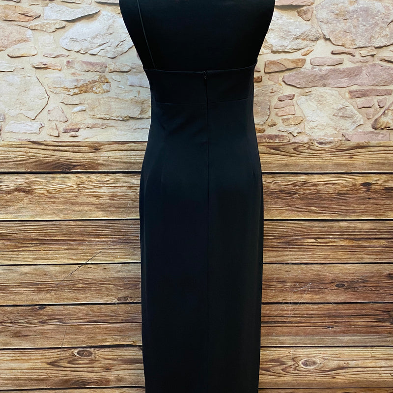 Abendkleid Secondhand schwarz mit weißen Verzierungen Gr.42