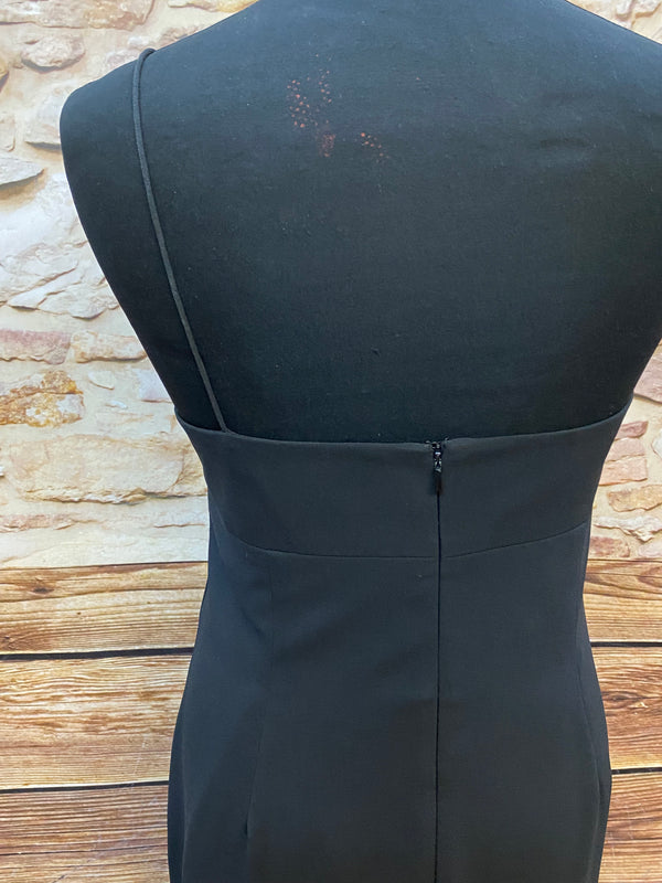 Abendkleid Secondhand schwarz mit weißen Verzierungen Gr.42