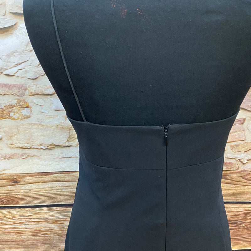 Abendkleid Secondhand schwarz mit weißen Verzierungen Gr.42
